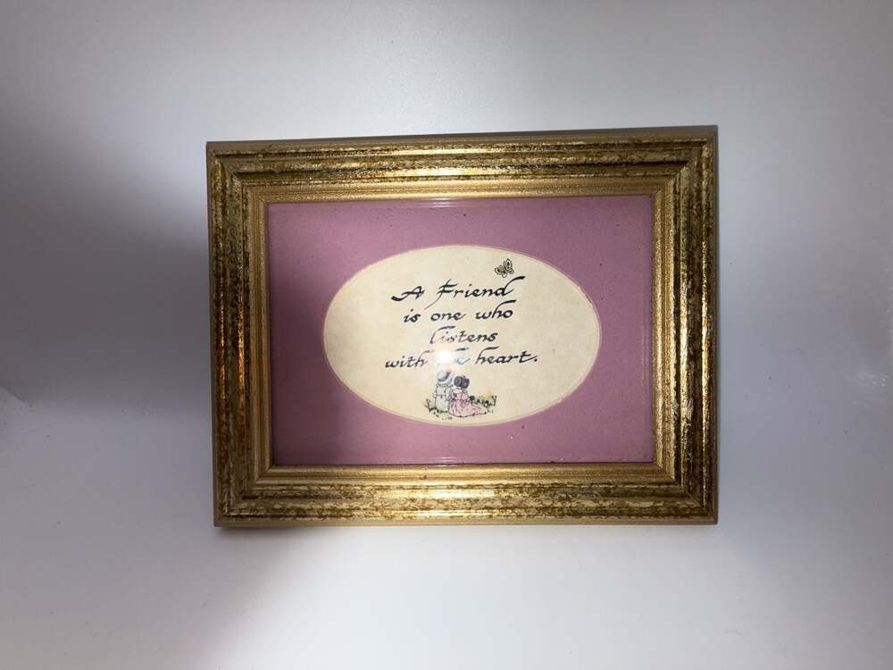 Vintage A Friend Is One Who Listens With The Heart Calligraphy Framed Wall Art